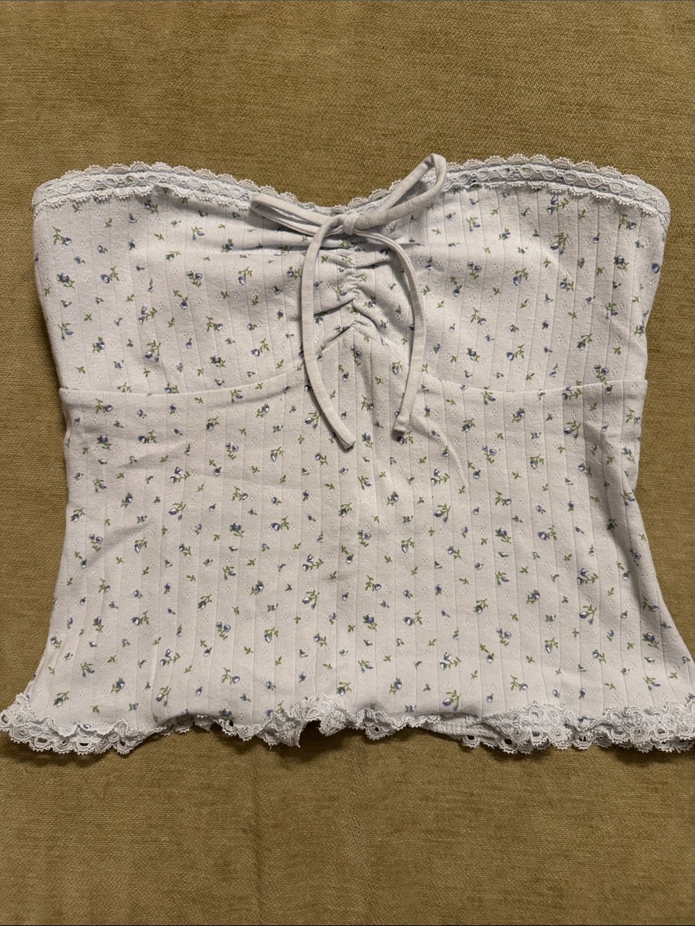 Aeropostale White Floral Lace-Trim Tube Camisole with Front Tie